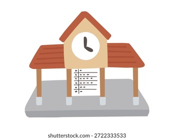 Ilustración plana que representa una estación de línea local con un reloj