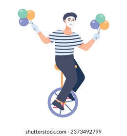 Flat illustration depicting mime monocycle 