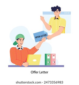 Here’s a flat illustration depicting offer letter 