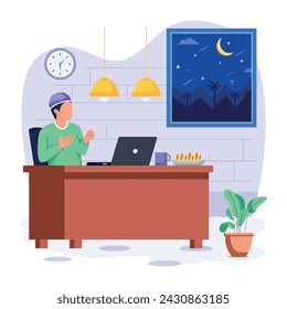 A flat illustration depicting ramadan work