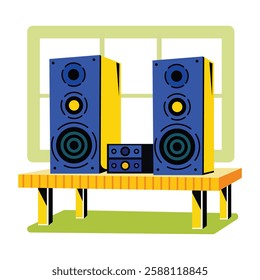 A flat illustration depicting stereo system