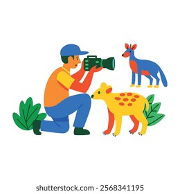 A flat illustration depicting wildlife photography