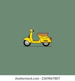 Flat illustration depicting a yellowish orange Vespa motorbike, with a simple design to adapt to use