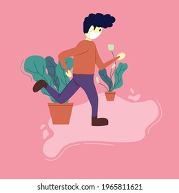 Flat illustration, to describe a new normal life even when you exercise.