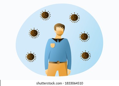 flat illustration design about covid-19 and new normal. Man in protective medical face masks from virus.