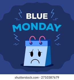 desenho de ilustração plana azul segunda-feira com calendário triste