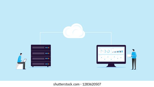 flat illustration design concept technology cloud storage connection with business technology wen hosting and servers online service 