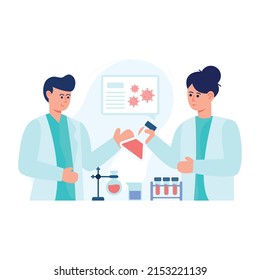 Un diseño de ilustración plana de la discusión de médicos, equipo de salud 

