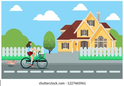 flat illustration design house along the road, vector illustration