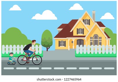 flat illustration design house along the road, vector illustration