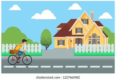 flat illustration design house along the road, vector illustration