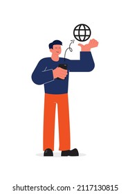 flat illustration design with internet, telecommunications, network themes. graphic asset of people playing internet that organizes an idea. suitable for various purposes. Vector EPS 10