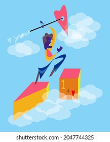 flat illustration design of a man spearing a heart symbol