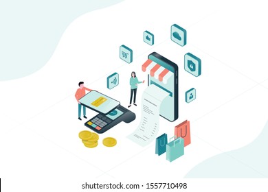 Flat illustration design for mobile payment and online shopping concept