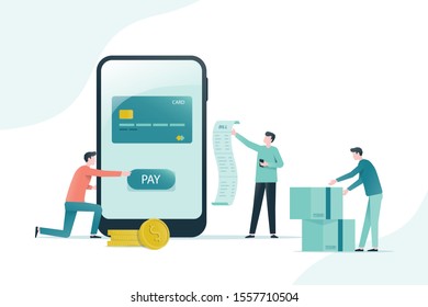 Flat illustration design for mobile payment and online shopping concept