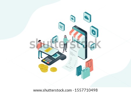 Flat illustration design for mobile payment and online shopping concept
