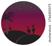 Flat illustration design night silhouette in the nature