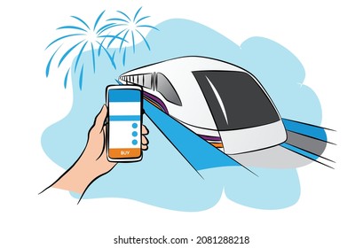 flat illustration design of online train ticket booking for easy vacation travel. vector
