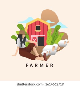 flat illustration design of a sheep farmer