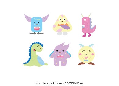 Flat Illustration Design Six Character Monster