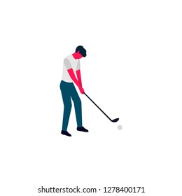 Flat illustration design style of isolated characters on white background. Man playing golf - Vector