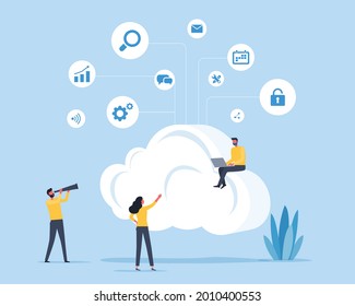 flat illustration design technology cloud connection network concept with developer team working 