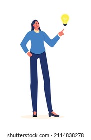 flaches Illustrationsdesign mit dem Thema Ideen, Lösungen, Kreativität, Erfolg. Geschäftsfrau Grafik-Objekt mit Lichtern regieren eine Idee. geeignet für verschiedene Zwecke. Vektor EPS10