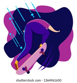 Flat illustration design, vector background. Playing skateboard