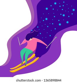 Flat illustration design, vector background. Playing ski