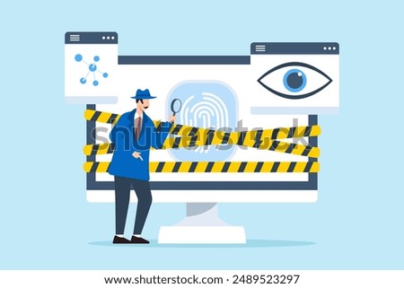 Flat illustration of detective overseeing digital forensics and investigating cyber crimes