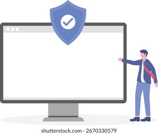 Ilustração plana de desenvolvedor revisando código de segurança em laptop com símbolos de criptografia pairando