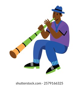 A flat illustration of a didgeridoo player