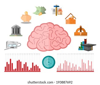 flat illustration with different human financial life period from education to pension which consist from business icons 