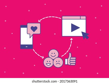 Flat Illustration of Digital Content Creator. Cycle Process of Digital Market Success Concept. Digital Devices and Audience Icon Vector Illustration Template.