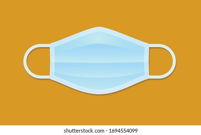 Flat Illustration Of Disposable Medical Or Surgical Face Mask On Dark Gold Background. Facemask Has Earloops. Disposable And Single-use. 