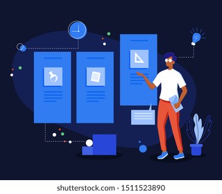 flat illustration for distance education teacher, consulting, training, courses, learn, student life. Modern vector illustration concepts for website and mobile website development