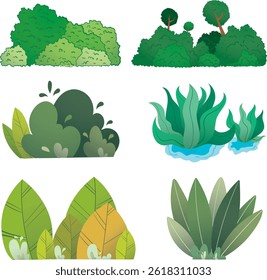  Flat illustration Diverse Collection of Green Bushes and Plants