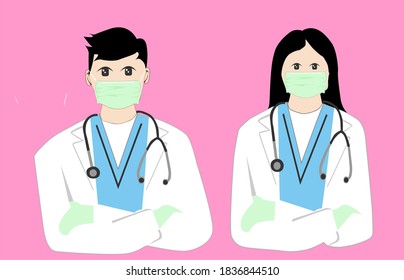 Flat Illustration Doctor Wearing Mask For Health