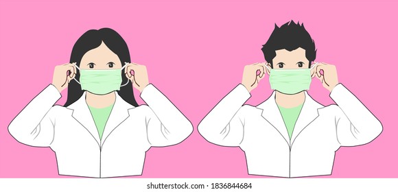 Flat Illustration Doctor Wearing Mask For Health
