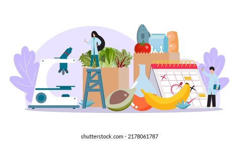 Flat illustration. Doctor's research concept. found that healthy eating eat organic food eat plant food make good health.