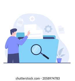 Flat illustration of document search design concept. Illustration for websites, landing pages, mobile applications, posters and banners