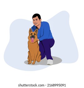 Flat illustration dog activity and person people. editable color fill. let's make your design easier