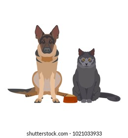 flat illustration of dog and cat in vector format