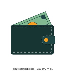 Flat illustration of a dollar symbol inside a wallet showing financial aspects of business