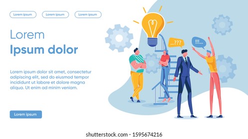 Flat Illustration Dramatic Changes in Concept Idea. Man in Suit Asks Questions While Standing next to Guy in Casual Clothes who Exclaims Emotionally. Guy and Girl Look up at Light Bulb.