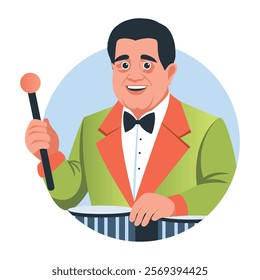 A flat illustration of a drummer character 