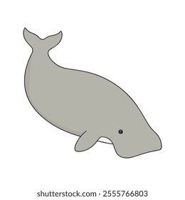 Flat illustration of a dugong with soft gray body, rounded shape, minimalistic design, clean background, peaceful creature