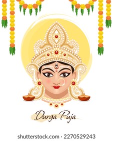 Flat illustration of Durga Puja. Goddess durga idol.