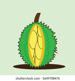 Flat Illustration. Durian fruit isolated on plain background. Suitable for wallpaper, banner, Children book illustration, card invitation, flyer, web design. Healty Food.