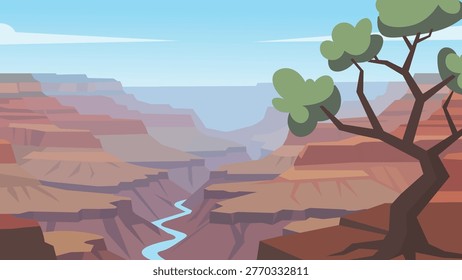 Flat Illustration Dusty Dawn Resting On Canyon Walls